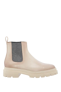 Beige leather chelsea boots for women