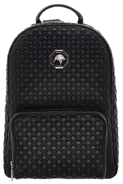 Рюкзак мужской черный кожаный с металлическим лого