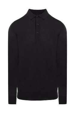 Polo with long sleeves made of wool black for men