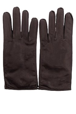 Gloves made of genuine leather brown men's