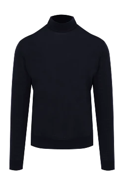 Men's jumper with a high stand-up collar made of wool, blue