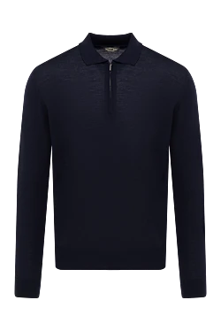 Men's blue long sleeve wool polo