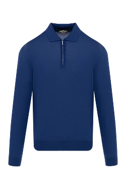 Polo with long sleeves made of wool for men blue