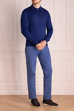 Men's blue long sleeve wool polo