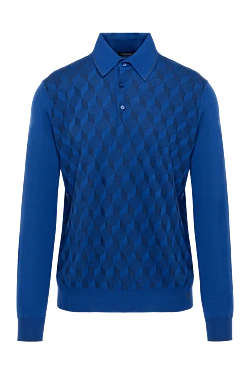 Яскраво-синє поло з довгим рукавом чоловіче на удзиках