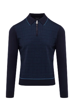 Поло из шерсти и шелка с длинным рукавом мужское синее