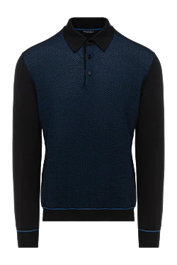 Поло з довгим рукавом у фактурній в'язці синього кольору