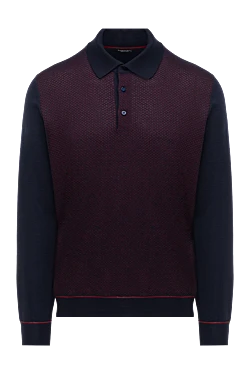 Чоловіче поло з довгим рукавом у темно-синьому кольорі з бордовим візерунком.