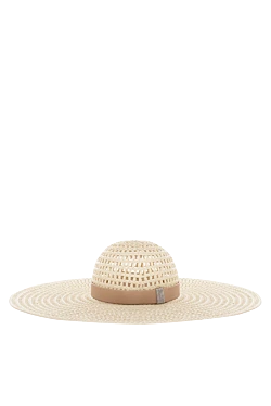 Women's hat made of viscose and genuine leather beige