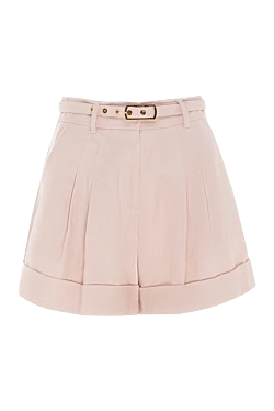 Pink linen shorts for women