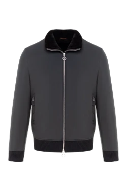 Men's black nylon and fur jacket