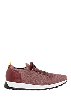 Burgundy textile and leather sneakers for men