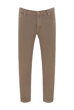 Beige cotton and elastane jeans for men