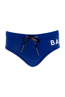 Blue men's swimming trunks made of polyamide and elastane.