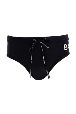 Black men's swimming trunks made of polyamide and elastane.