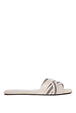 Flip flops made of genuine leather for women beige