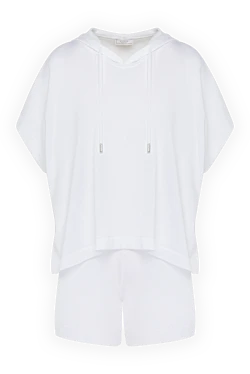 Women's white polyester and viscose suit with shorts