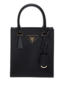 Women's black genuine leather bag with logo