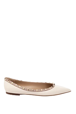 Women's flat shoes made of genuine leather, beige