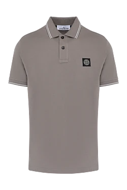 Men's beige cotton and elastane polo with logo