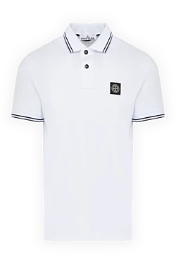 Men's white cotton and elastane polo with logo