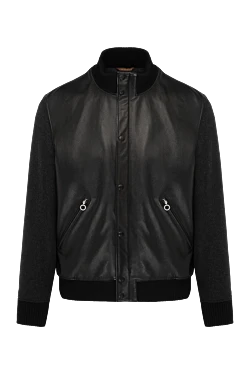 Men's black jacket made of genuine leather and cashmere