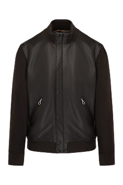 Men's brown jacket made of genuine leather and cashmere