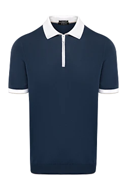 Men's blue cotton polo with white collar