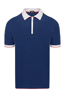 Men's blue cotton polo with contrasting collar