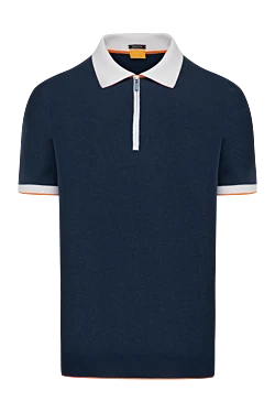 Men's blue cotton polo with contrasting collar