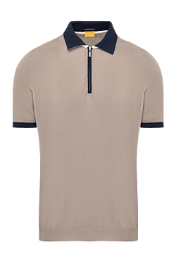 Men's beige cotton polo with contrasting collar