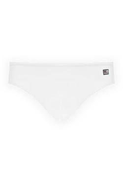 Men's white swimming trunks made of polyamide and elastane.