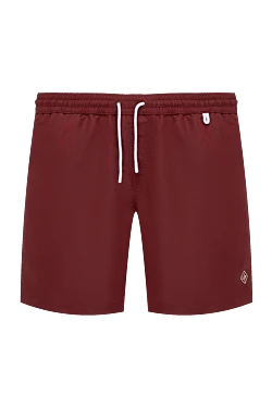 Men's burgundy polyester beach shorts.