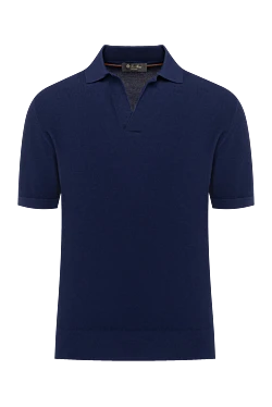 Men's blue polo shirt made of cotton and silk