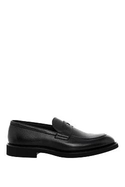 Мужские лоферы из зернистой кожи черные с перемычкой