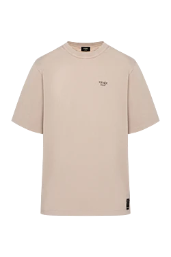 Men's beige T-shirts with a silver logo.