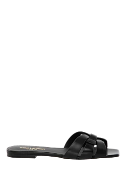 Women's black sandals made of genuine leather