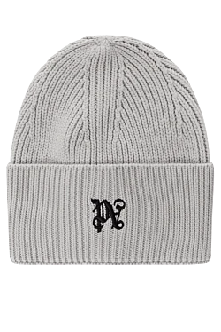 Gray women's woolen hat with logo