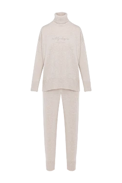 Warm sports suit with a high collar, beige, for women