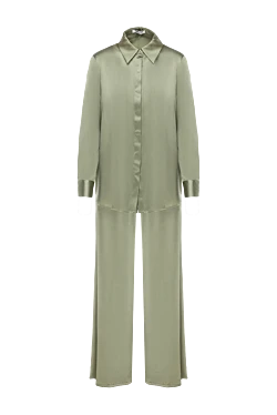 Lightweight silk suit with trousers for women green