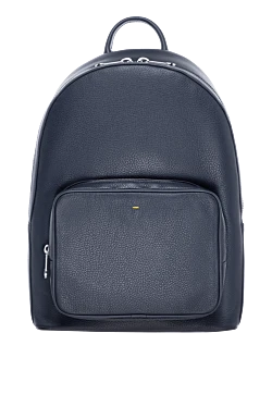 Backpack made of genuine leather with a logo for men blue