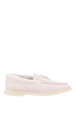 Women's suede loafers with fur pink