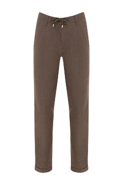 Men's brown trousers with drawstring pintucks