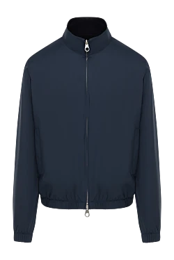 Men's blue nylon jacket with stand collar