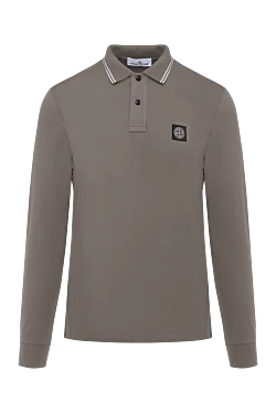 Men's beige long sleeve polo with logo