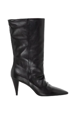 Women's black leather ankle boots with heels