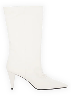 Women's white leather ankle boots with heels