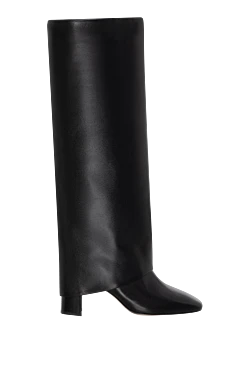 Black leather boots with an inside-out shaft