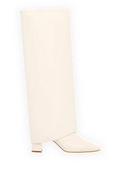 White leather boots with an inside-out shaft