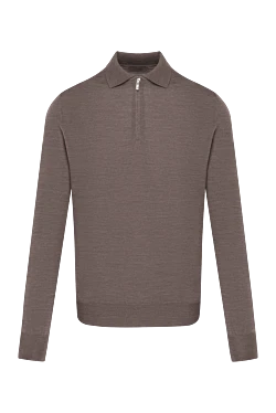 Men's brown wool long sleeve polo